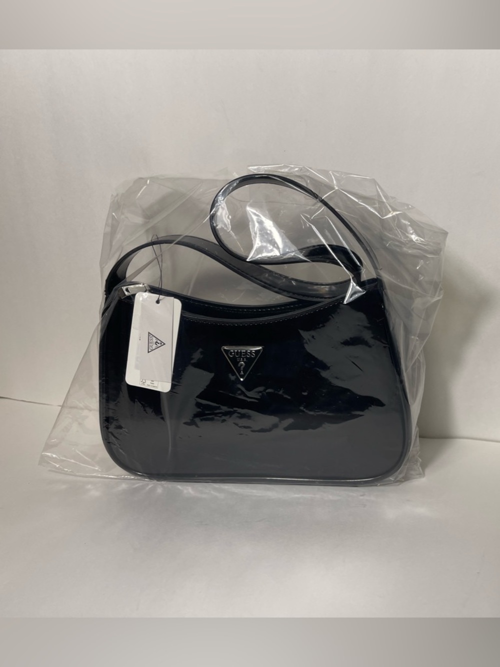 GUESS ARNELA Top Zip Small Black Patent Shoulder Bag NWT - Picture 12 of 12